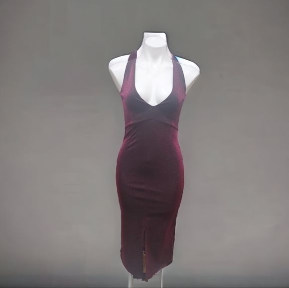 ASOS Dresses & Skirts - ASOS Plunge Neckline Sleevless Cocktail Dress Sz 0 Going Out Metallic Wine Dress